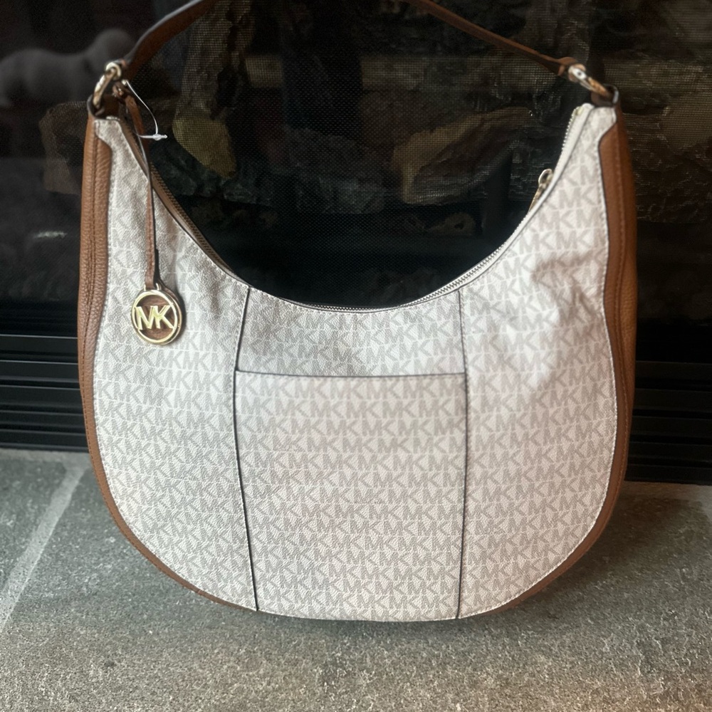 Michael Kors Cream and Brown Hobo Bag